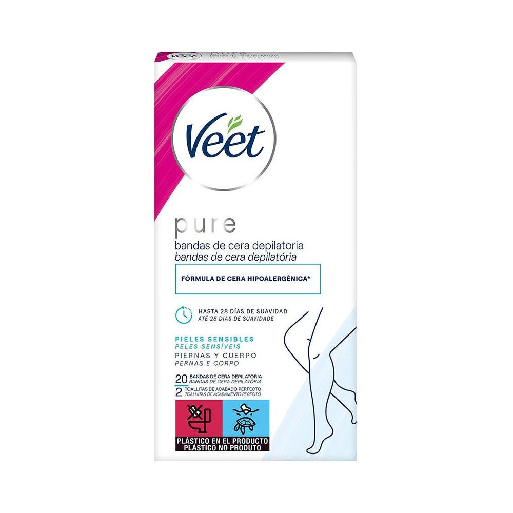 Veet Pure Bandas De Cera Depilatoria Piernas Y Cuerpo Piel Sensible 20Uds