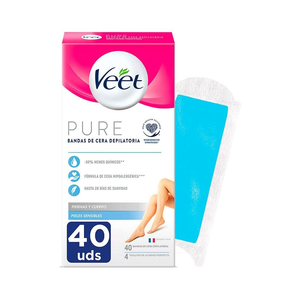 Veet Pure Bandas De Cera Depilatoria Piernas Y Cuerpo Piel Sensible 40Uds