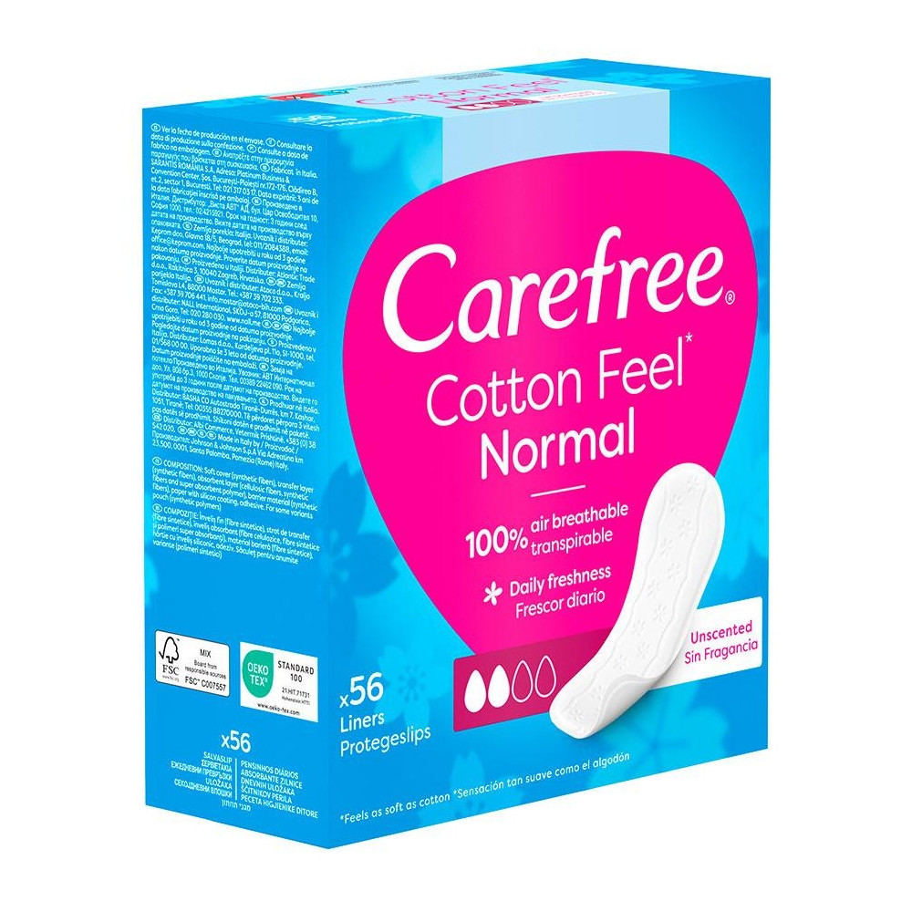 Carefree Cotton Feel Normal Sin Fragancia Talla S/M 56Uds