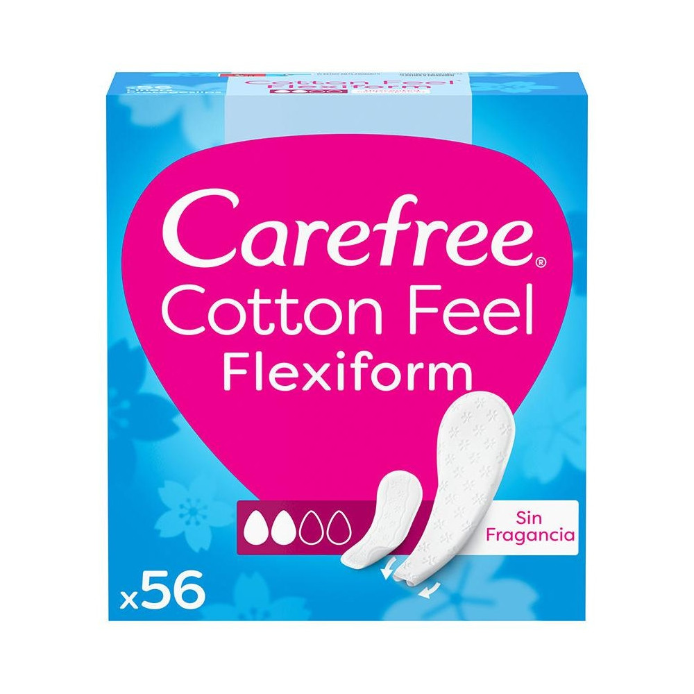 Carefree Algodón Normales - Protegeslips Transpirable Sin Perfume, Flexible Y Ultrafino 56 U