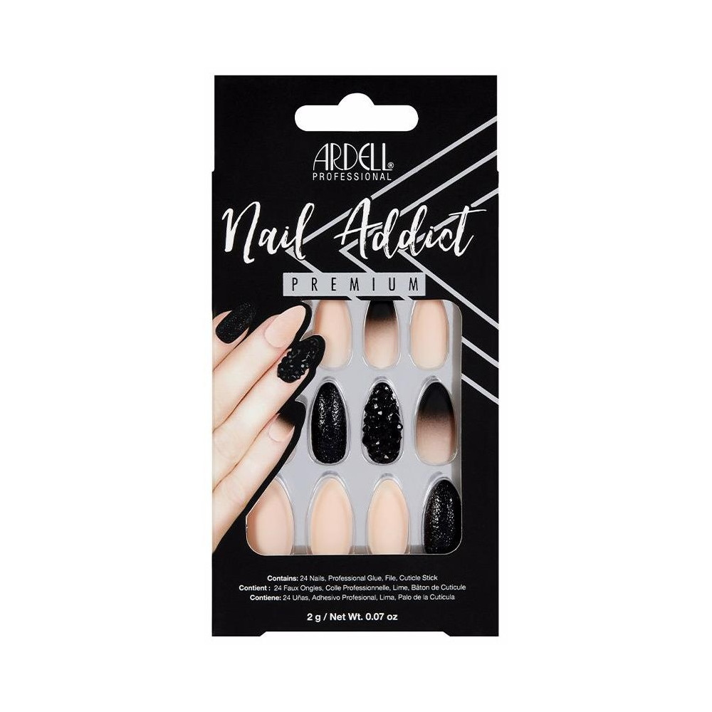 Ardell Nail Addict Premium Uñas Black Stud Y Pink Ombre 24Uds