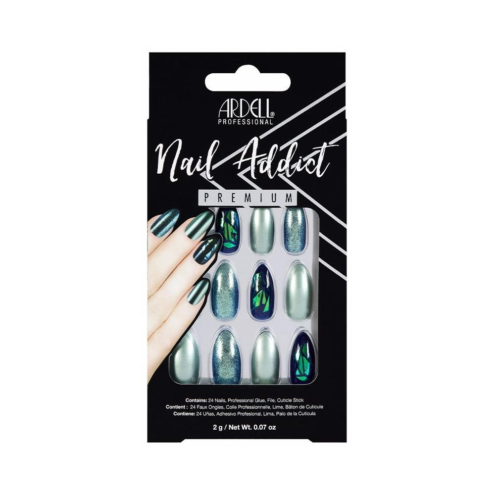 Ardell Nail Addict Premium Uñas Green Glitter Chrome 24Uds