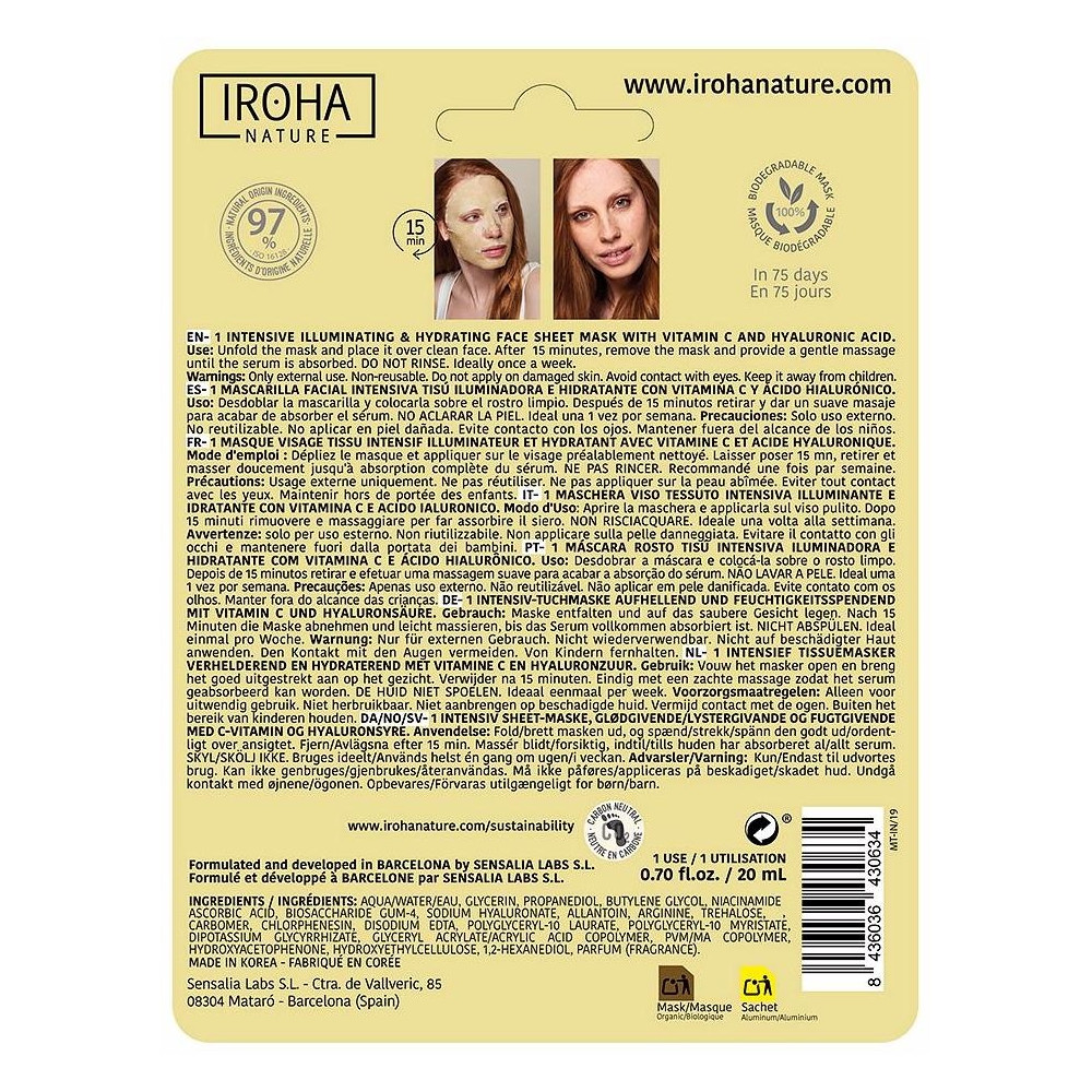 Iroha Nature Mascarilla Vitaminac + Ah Iluminadora Hidratante 20Ml