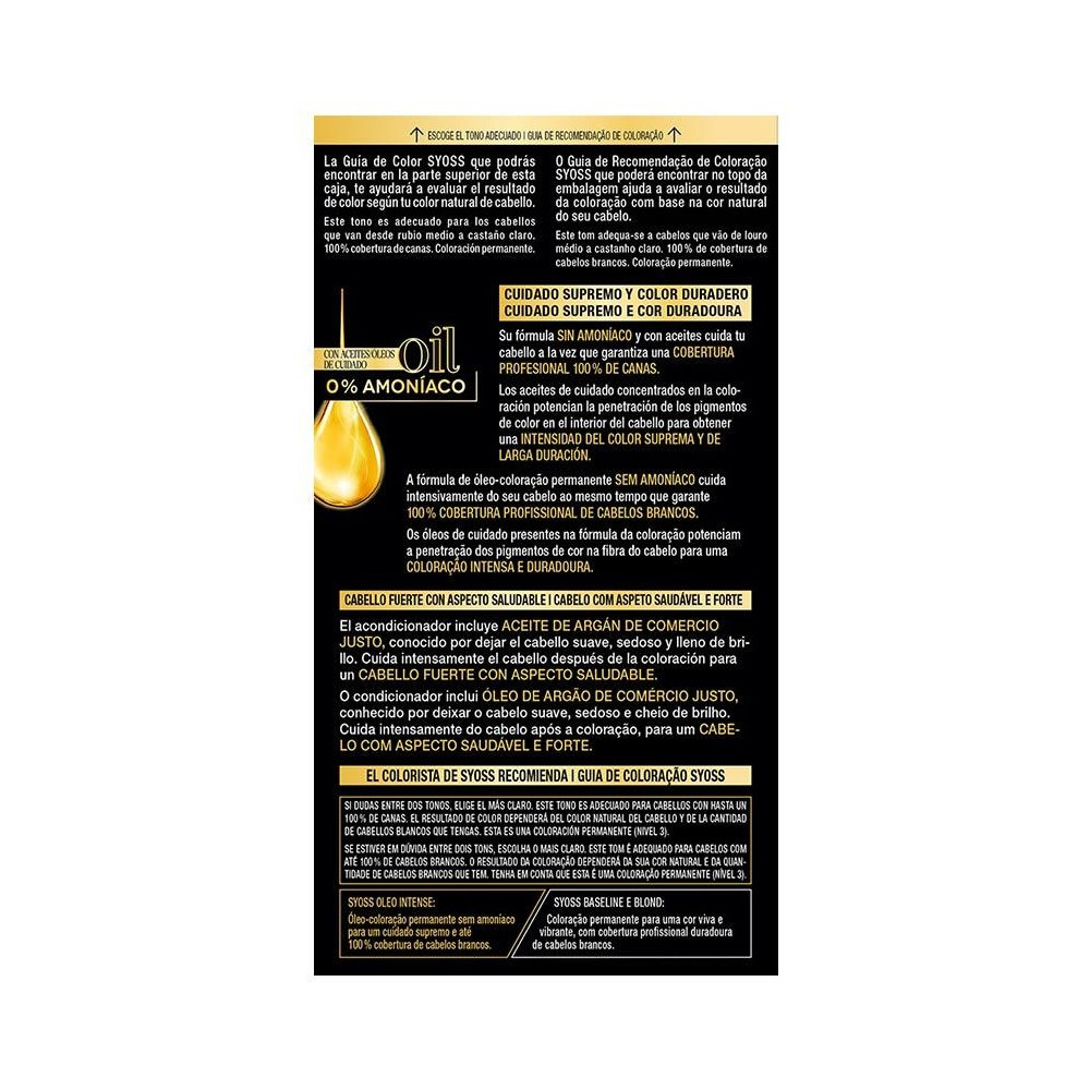 Syoss Olio Intense Tinte Sin Amoniaco 6.80 Rubio Caramelo 50Ml