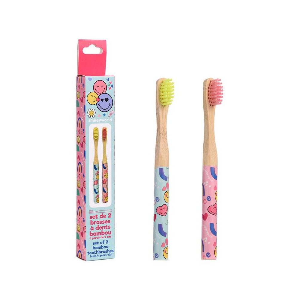 Smiley Word Cepillo De Dientes Bambú Lote 2 Pz