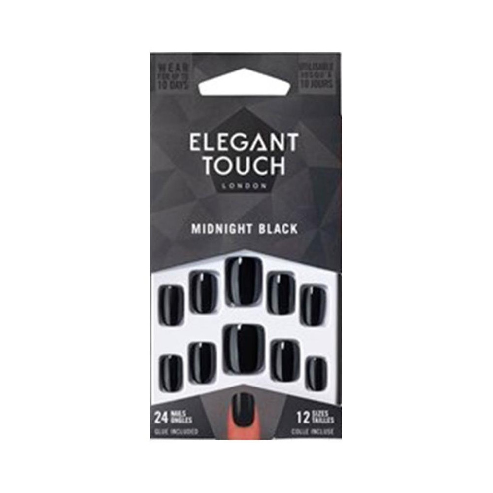 Elegant Touch Core Colour Nails With Glue Squoval Midnight Black 24Uds