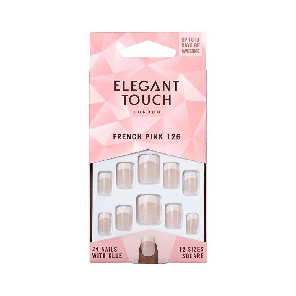 Elegant Touch French Pink Nails With Glue Square 126 S 24Uds